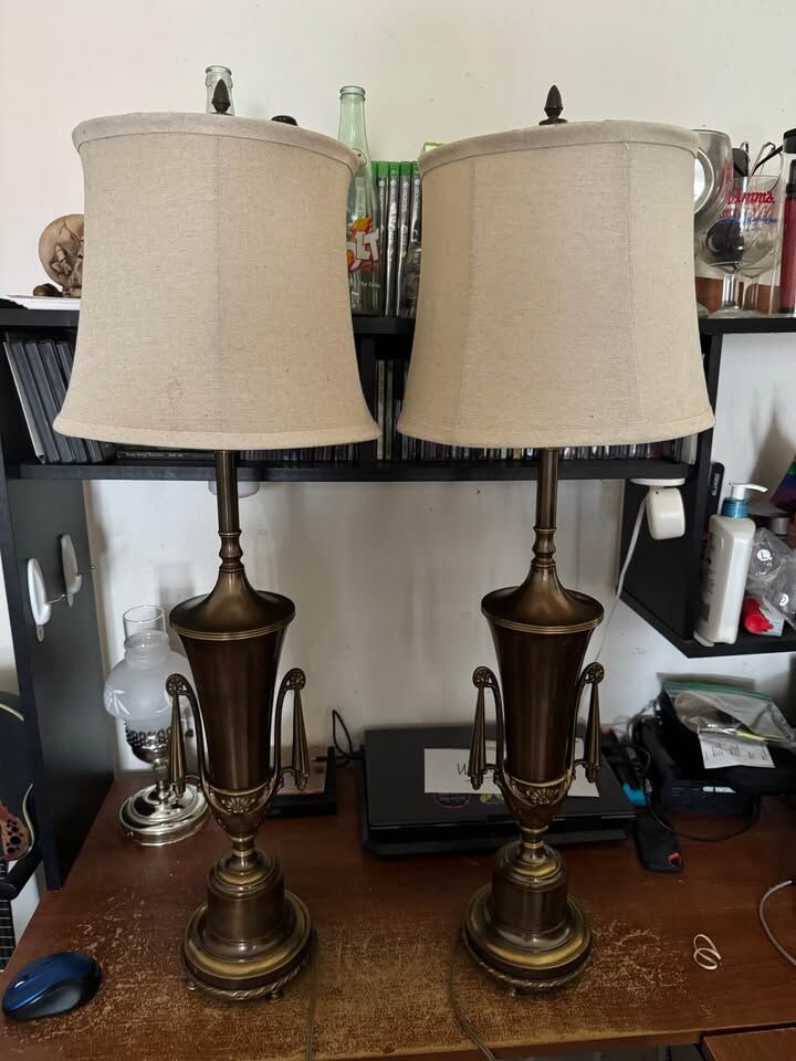 Vintage brass urn lamps