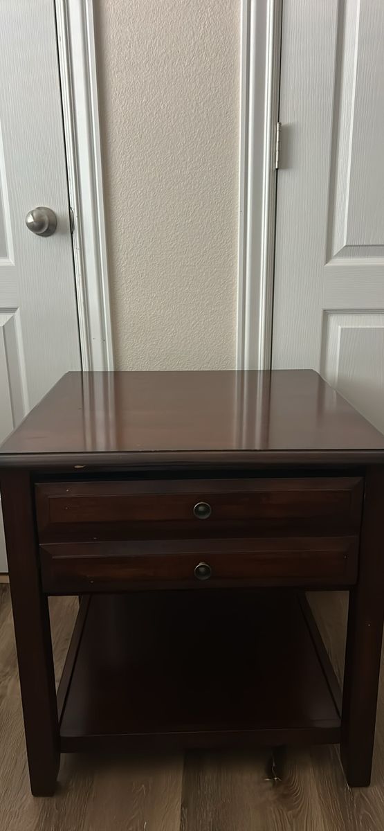 Wooden End Table with Drawer - Dark Wood Finish