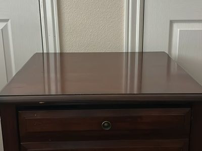 Wooden End Table with Drawer - Dark Wood Finish