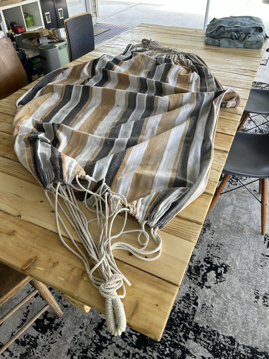 Striped Fabric Hammock with Rope Hangers
