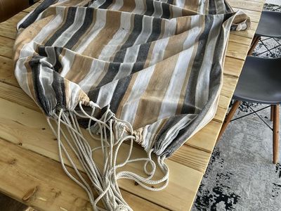 Striped Fabric Hammock with Rope Hangers