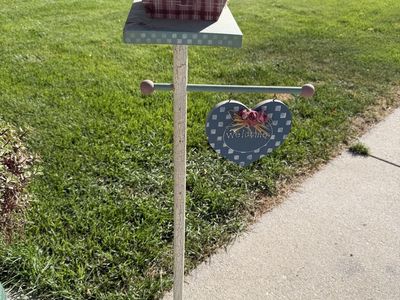 Decorative Wooden Birdhouse on Stand with Welcome Heart Sign