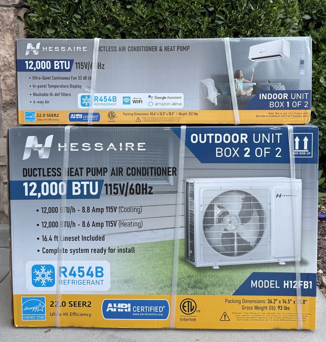NEW Hessaire 22 SEER2 12,000 BTU Wi-Fi 1-Ton Mini Split Air Conditioner