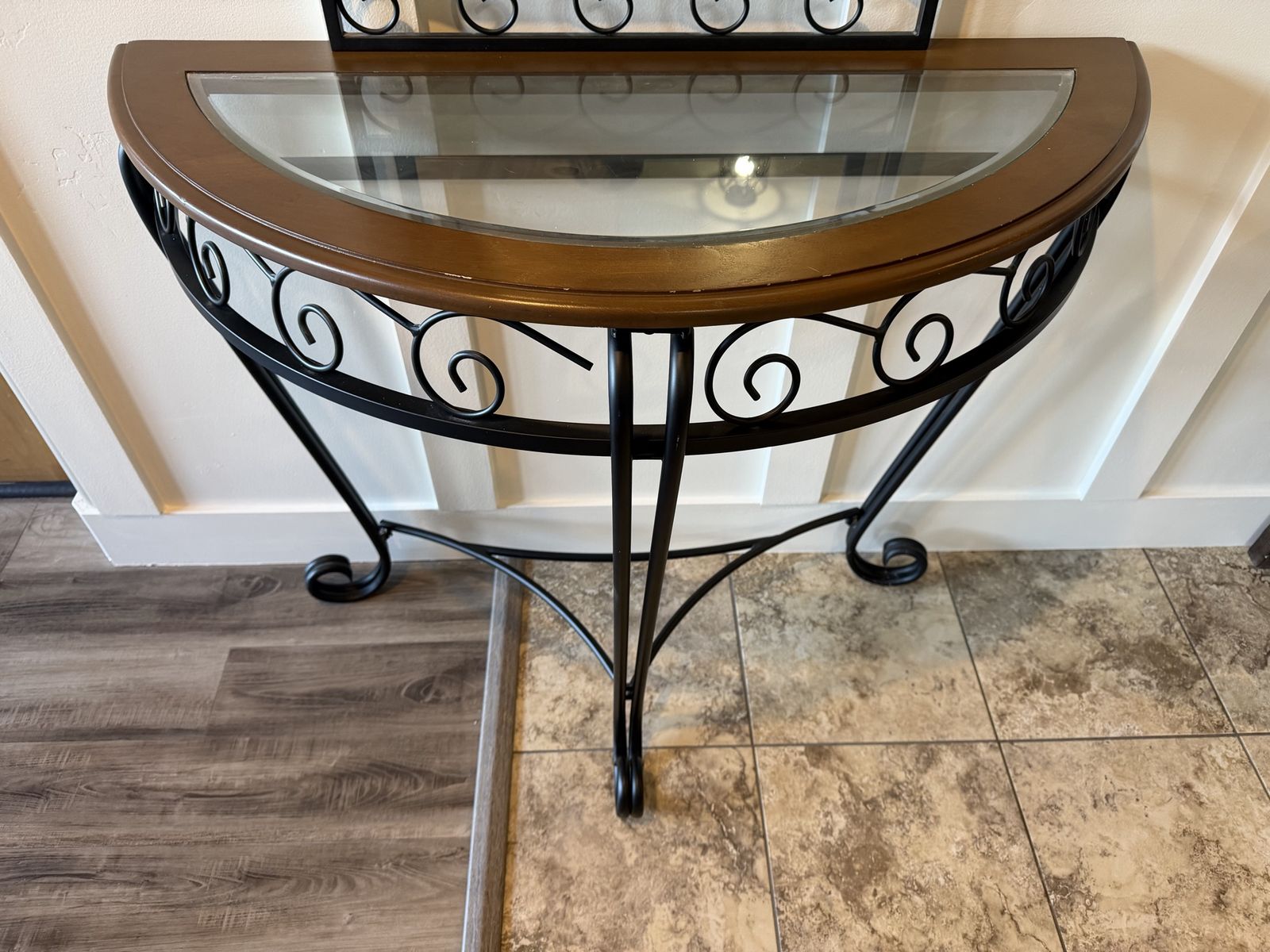 Half-Moon Console Table with Matching Scrollwork Wall Mirror