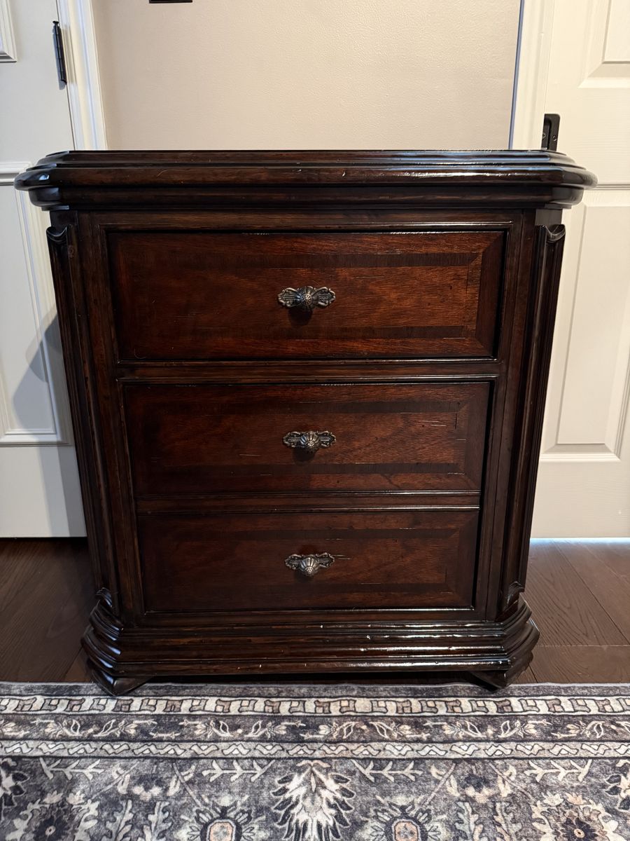 Large, Dark Wood 2-Drawer Nightstand