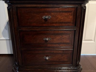 Large, Dark Wood 2-Drawer Nightstand