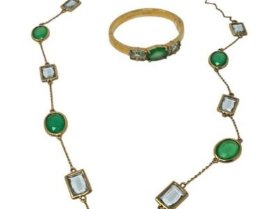 Kate Spade NY Green Cabochon Blue Crystal Necklace & Hinged Bangle Bracelet Se