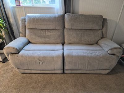 Light Gray Fabric Reclining Loveseat with Power Recline - Excellent Condition