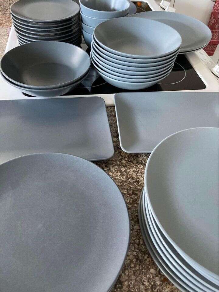 Modern Ikea Dinnerware Dish Set 43 Piece Blue Gray Slate $195