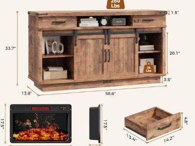 Jocoevol 58" Farmhouse TV Stand for TVs up to 65", Entertainment Center with 2 Large Storage Drawers, Sliding Barn Doors, Adjust
