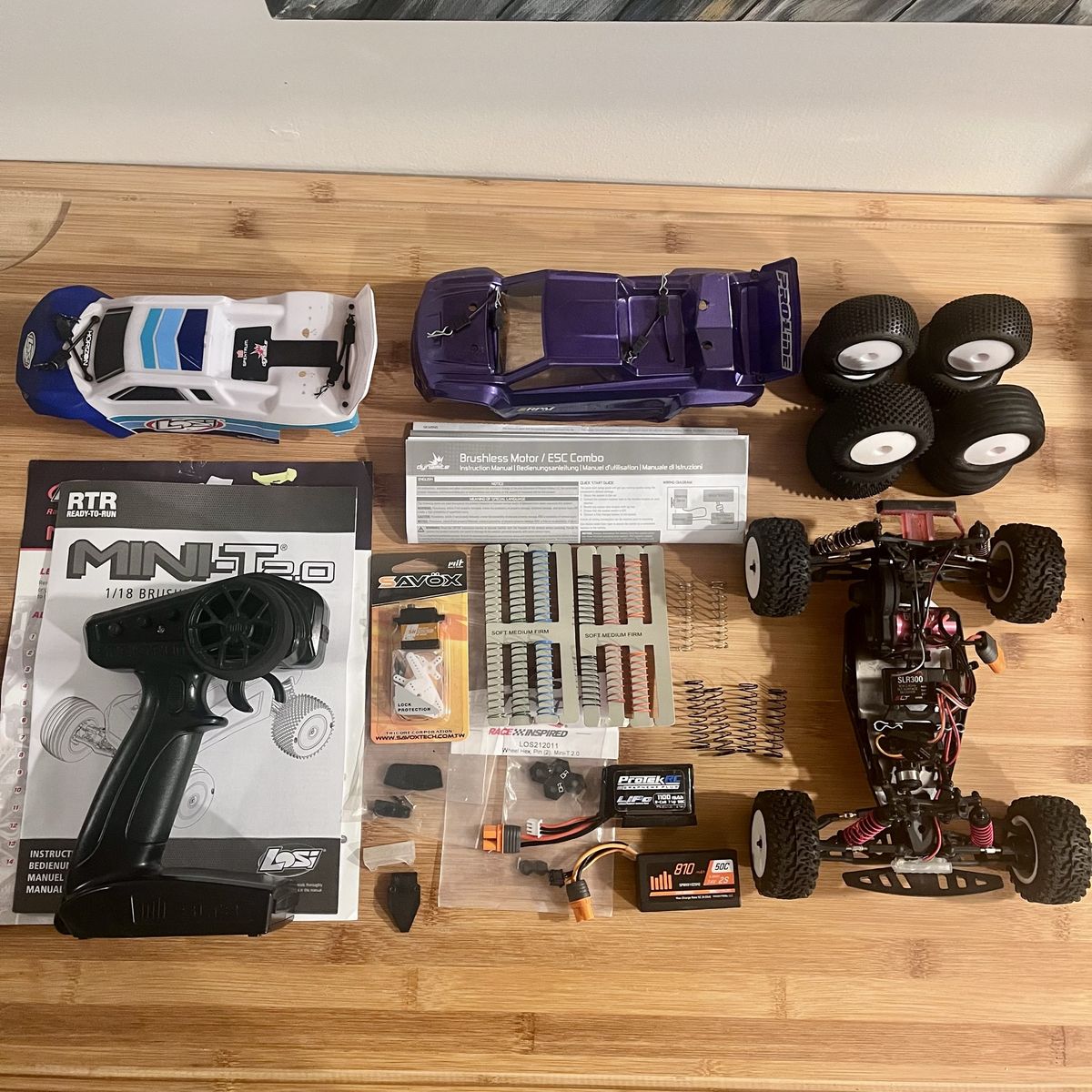 Losi Mini T 2.0 Brushless RC Stadium Truck with 2 batteries, transmitter, upgrades and and extras