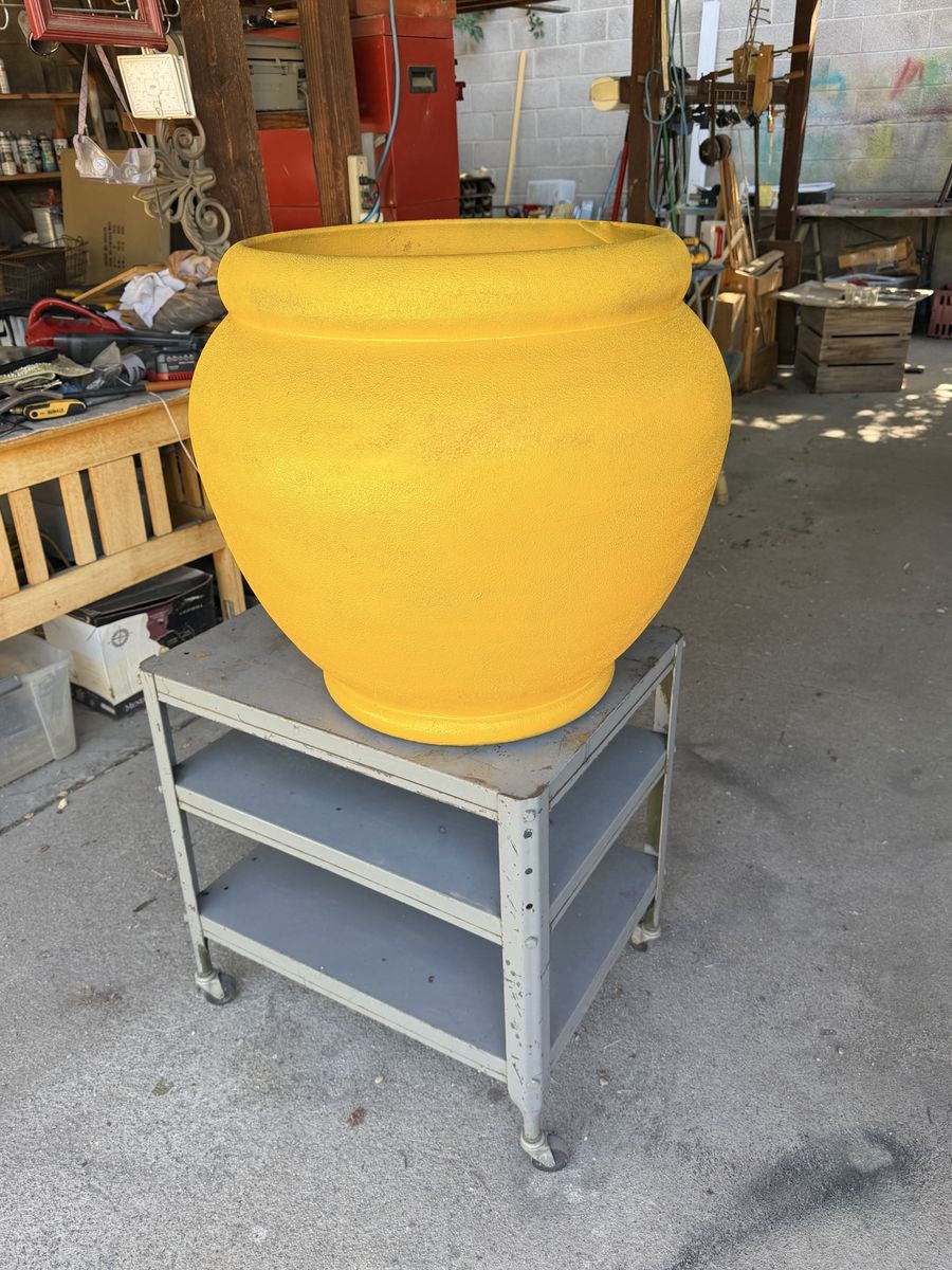 Large Yellow Textured Planter Pot - Decorative Outdoor/Indoor Garden Container