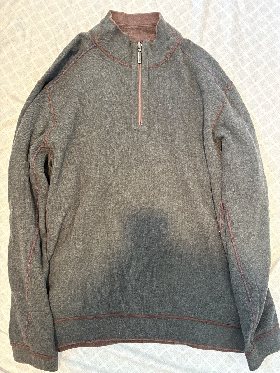 Reversible Tommy Bahama Reversible 1/4 Zip Pullover Sweater Men's Large - Gray/Brown
