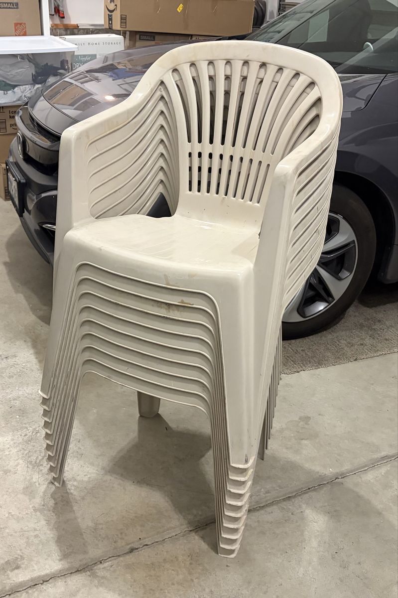 Stackable Resin Patio Chairs - Beige (Set of 9)