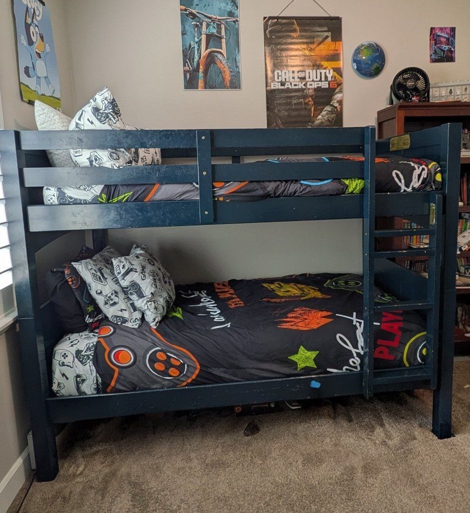 Twin over Twin Real Wood Blue Bunk Bed
