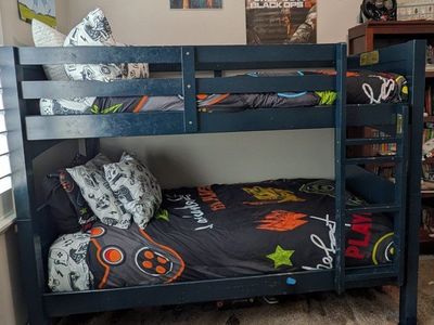 Twin over Twin Real Wood Blue Bunk Bed