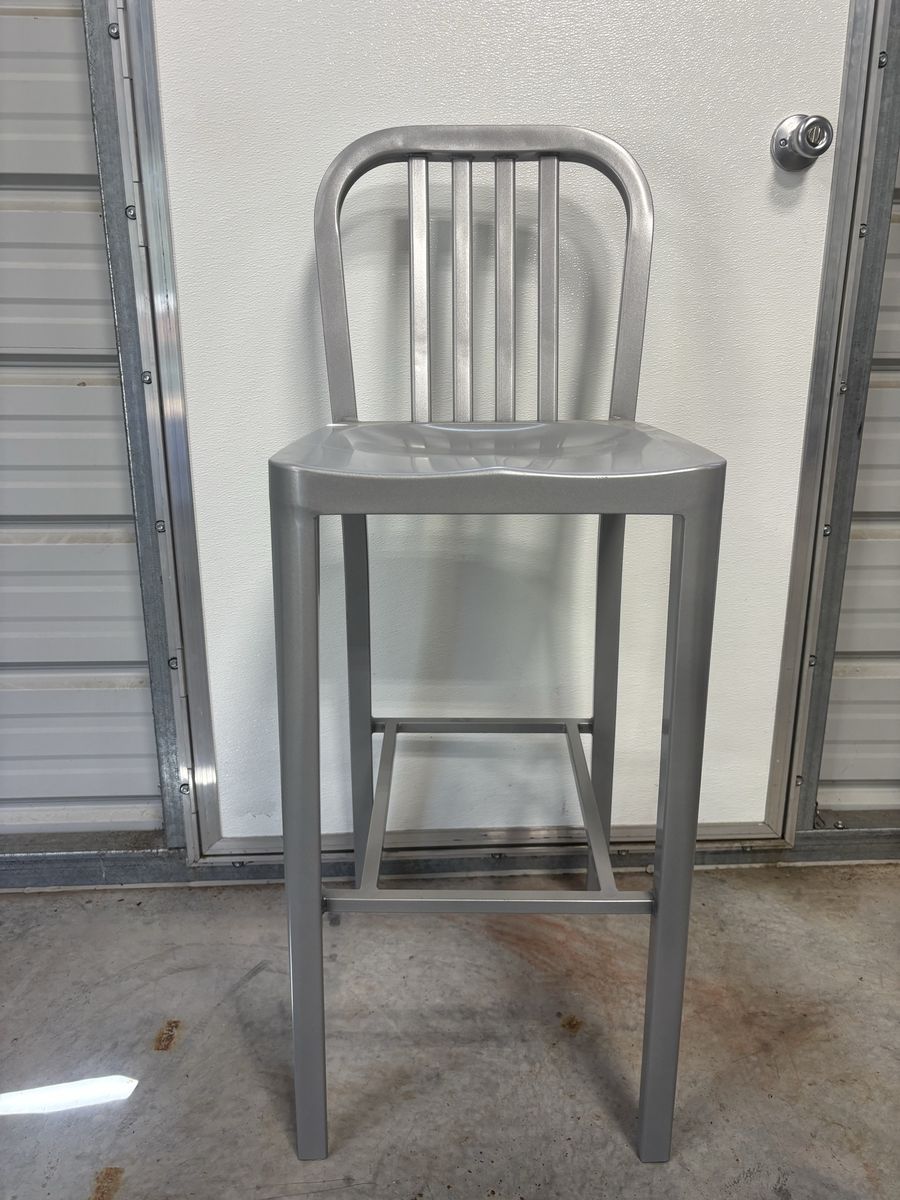 Set of 2 30" Metal Bar Stools - Silver, Slatted Back