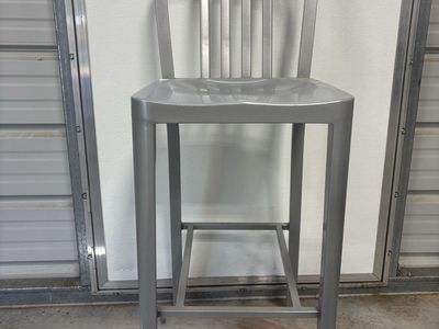 Set of 2 30" Metal Bar Stools - Silver, Slatted Back
