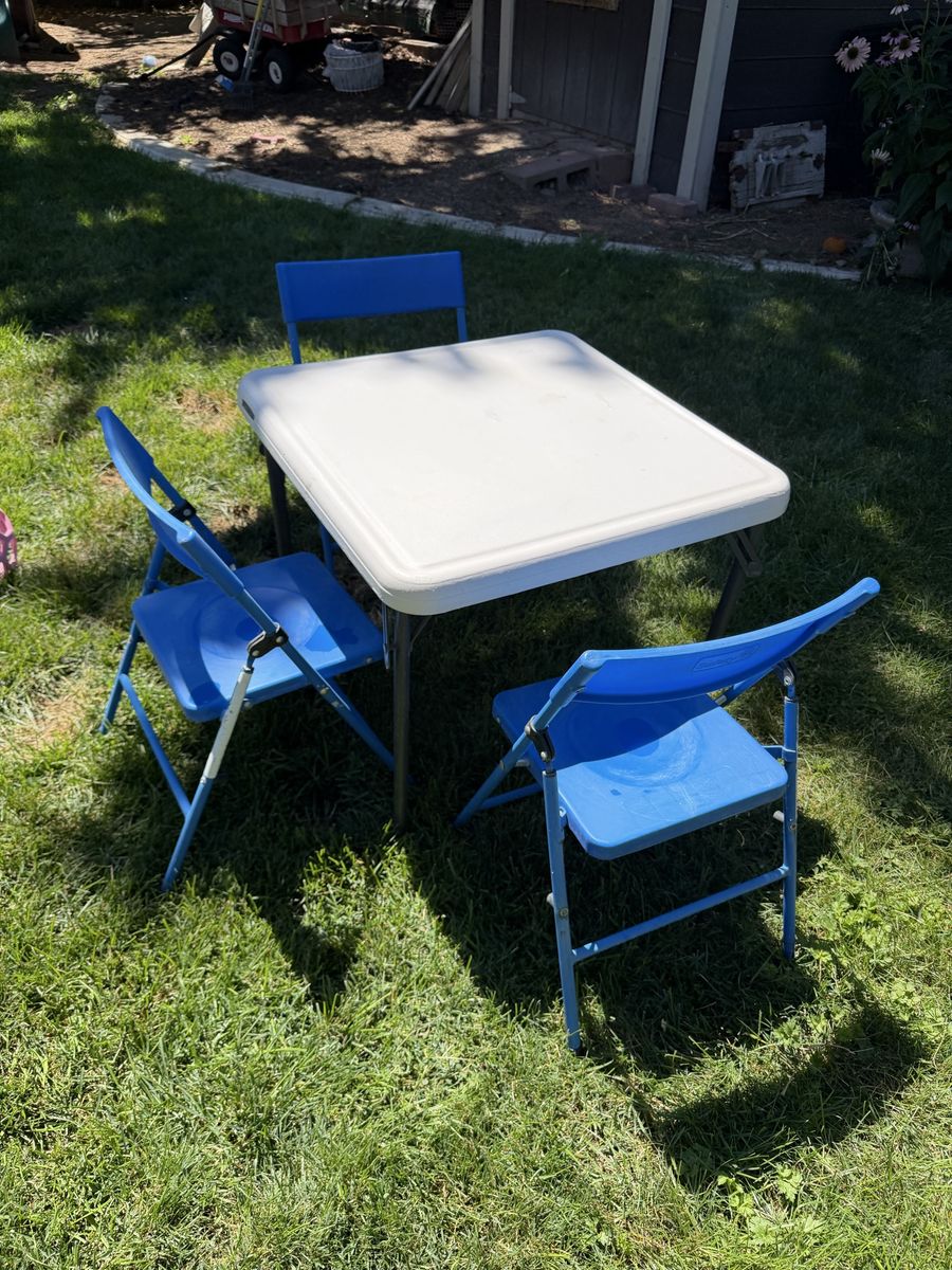 Lifetime Children's Folding Table and 3 Blue Chairs Set