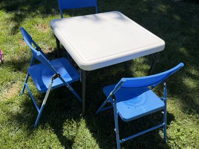 Lifetime Children's Folding Table and 3 Blue Chairs Set