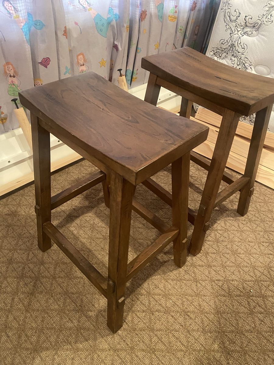 Two Dark Brown Bar Stools