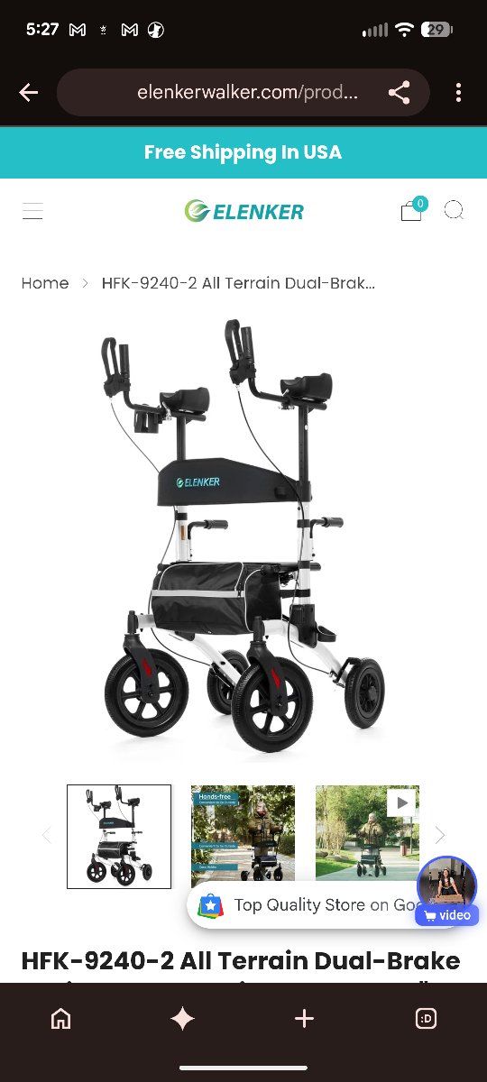 ELENKER Upright Walker HFK-9240-2 All Terrain Stand Up Rollator with Seat