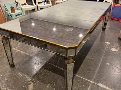 antiqued Mirrored Glass & Gold Dining Table - Modern Glamour Design, Versatile Seating