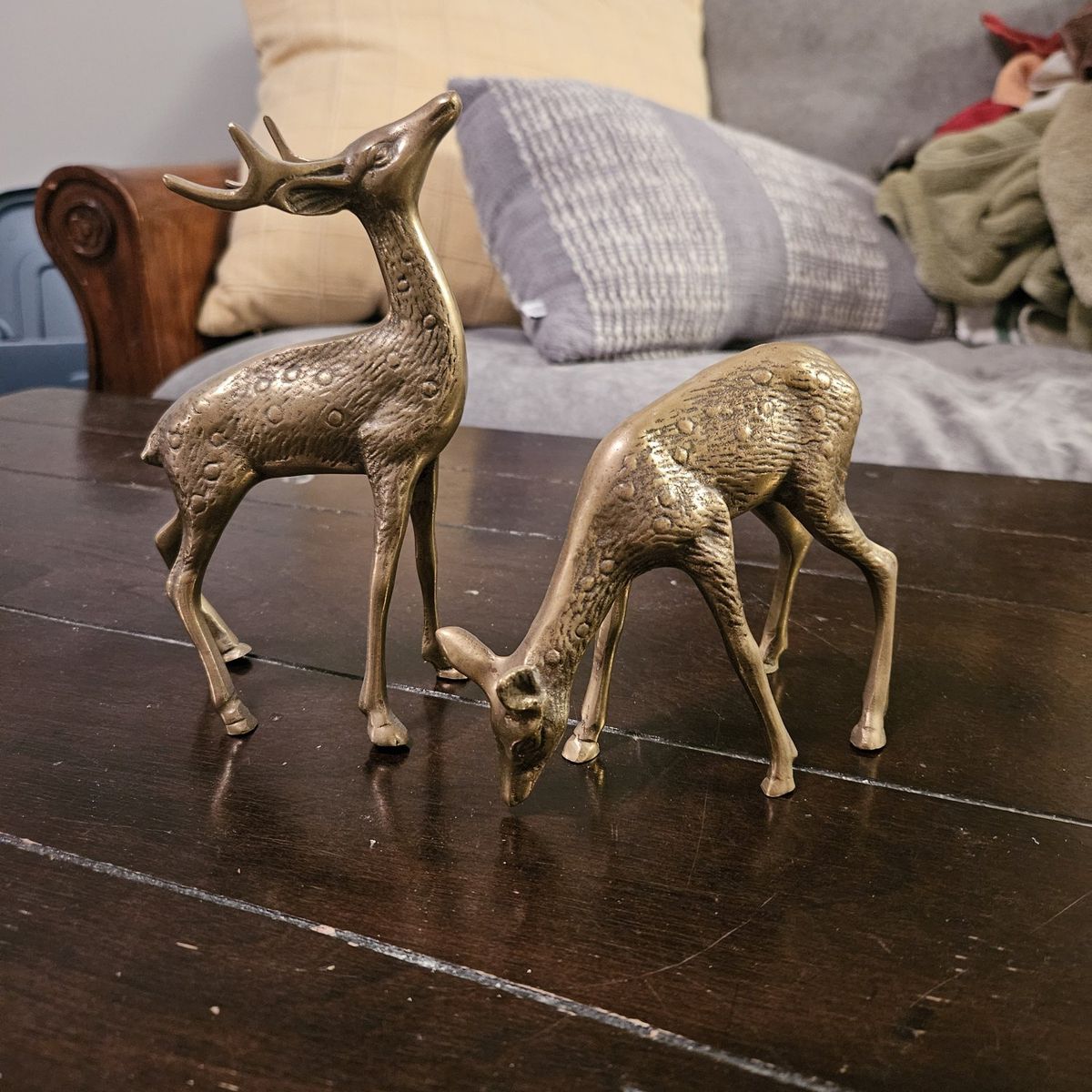 Set of buck and doe brass statues