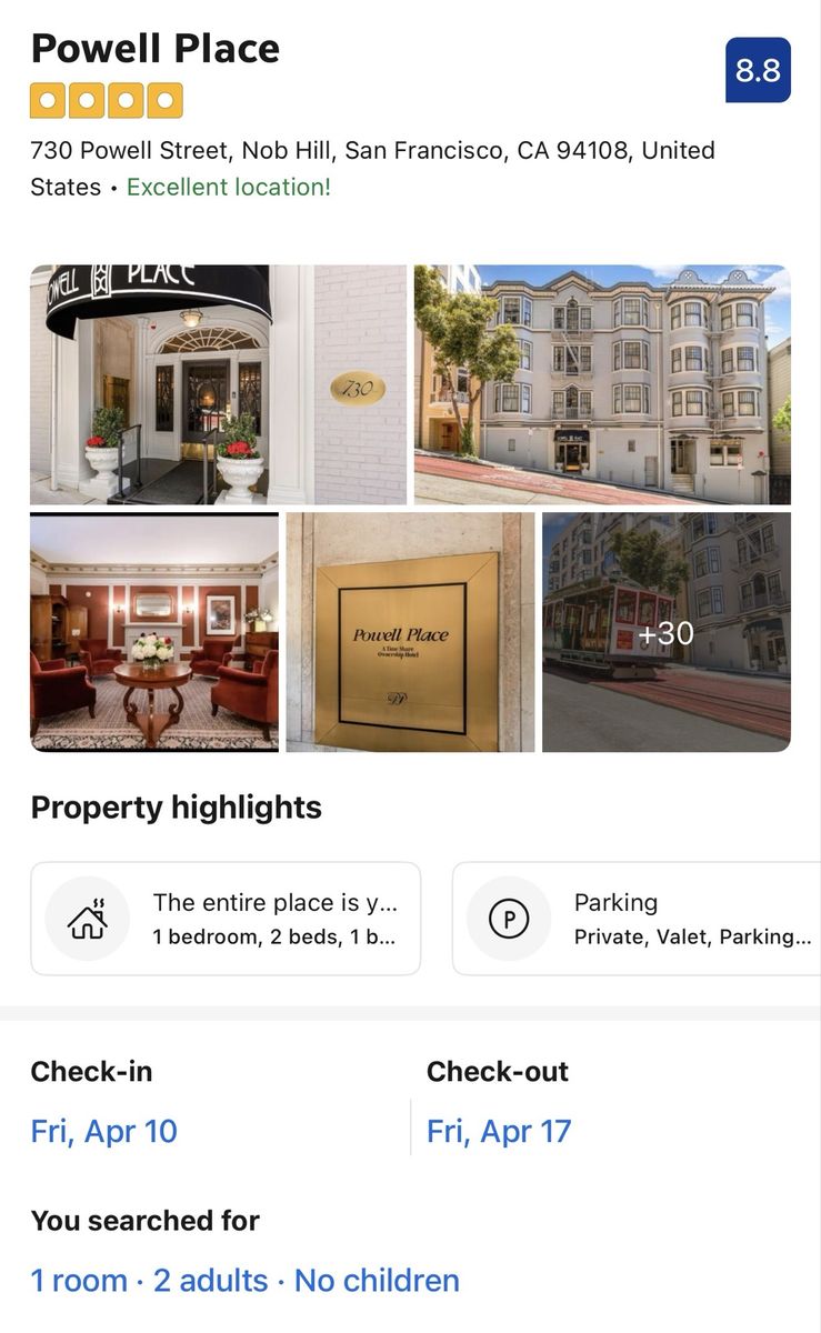 San Fran Hotel 4/10-4/17