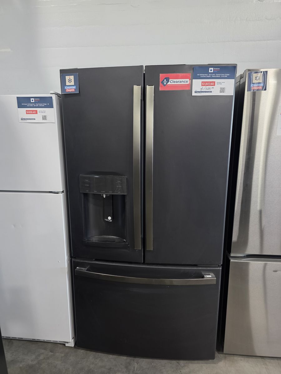 GE Counter Depth French Door Fridge — Black Slate Finish, 36 Inch, 22.1 Cu Ft, Brand New