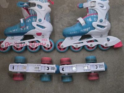 Roller Derby Trac Star Adjustable Girl's Roller Skates, Size 3-6, Blue/Pink Quad & Inline