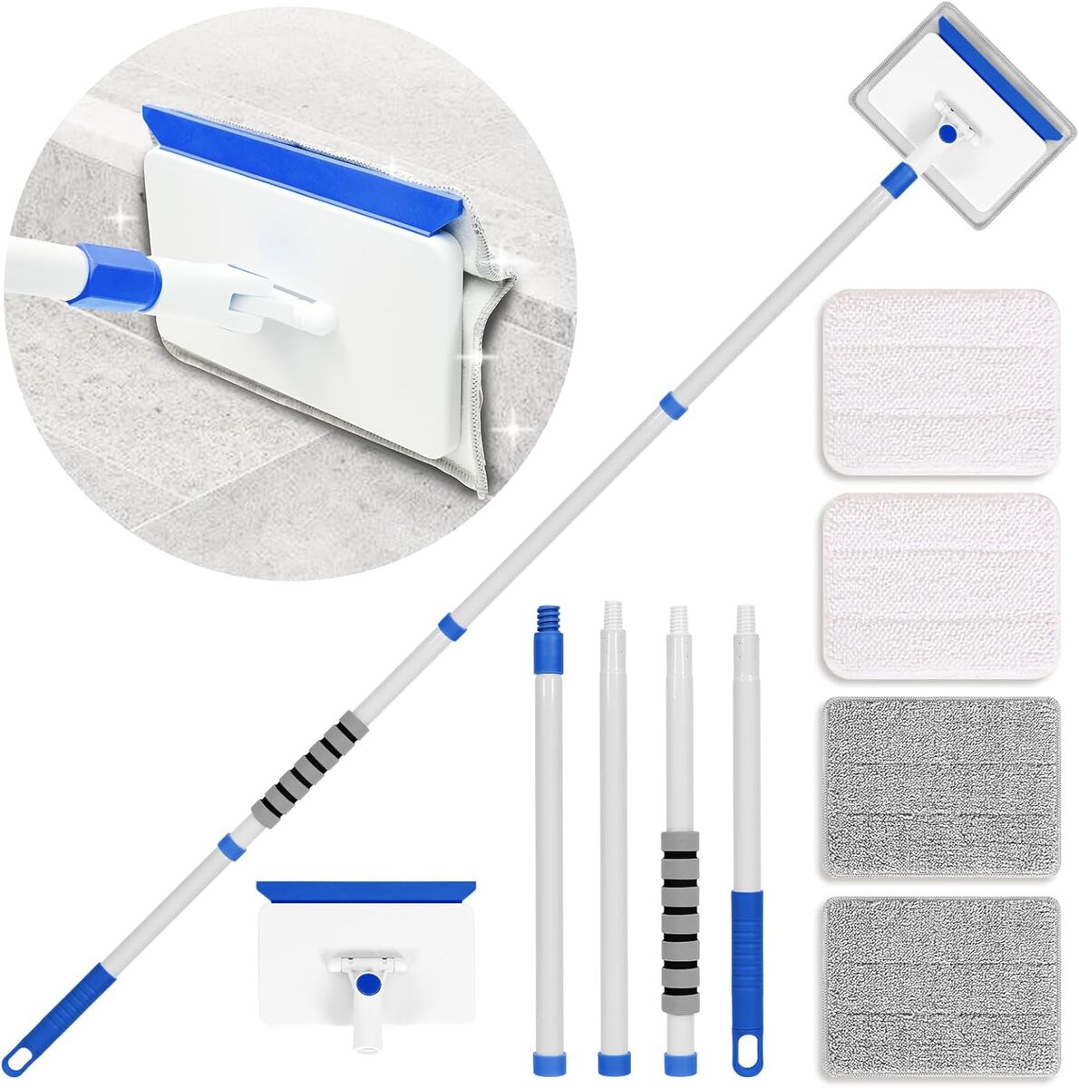 NEW Baseboard Cleaner Tool with Handle, Extendable Long Handle ,Door Frame Cleaning Tool Include 4 Reusable Cleaning Pads