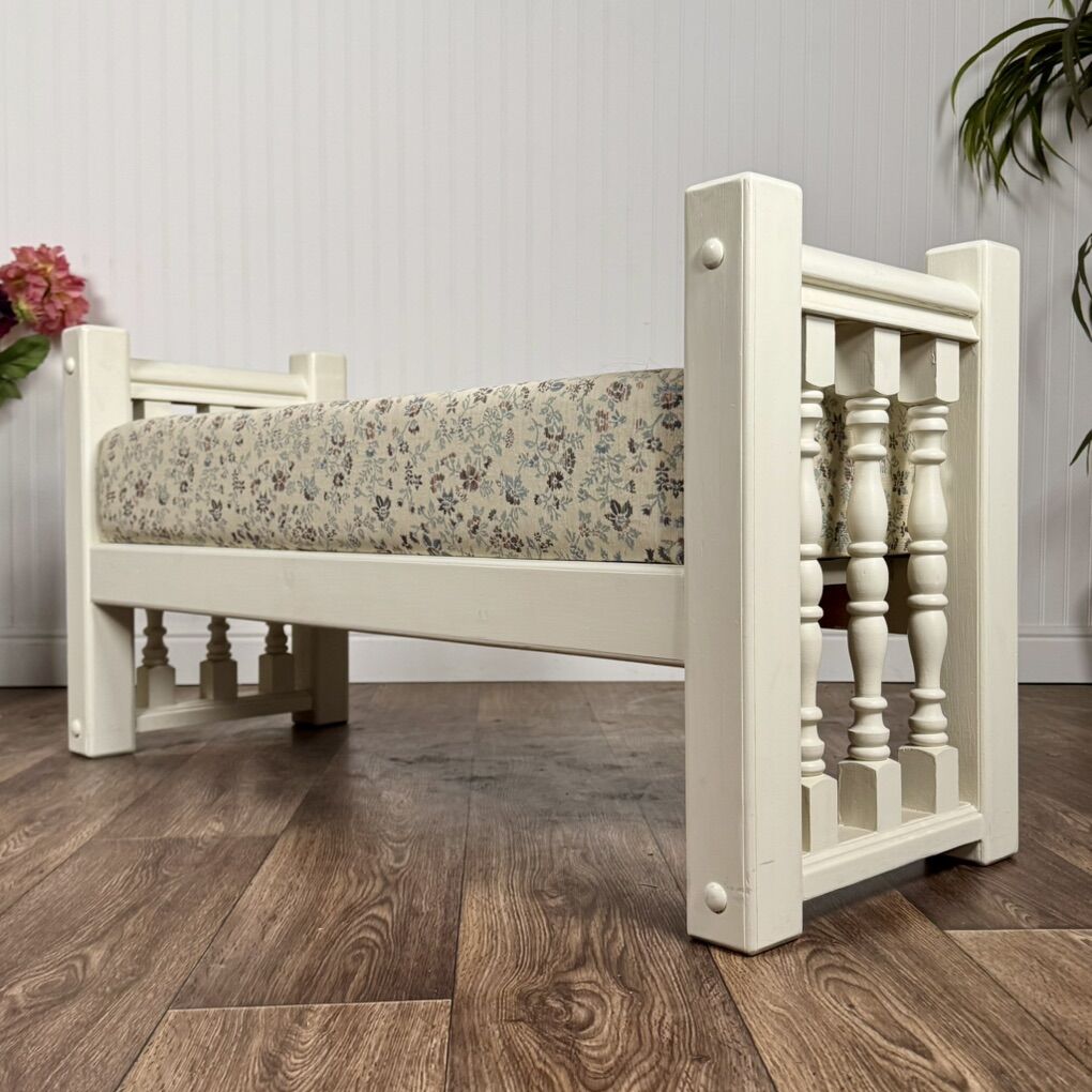 Vintage Floral Bench w/ Spindle Sides