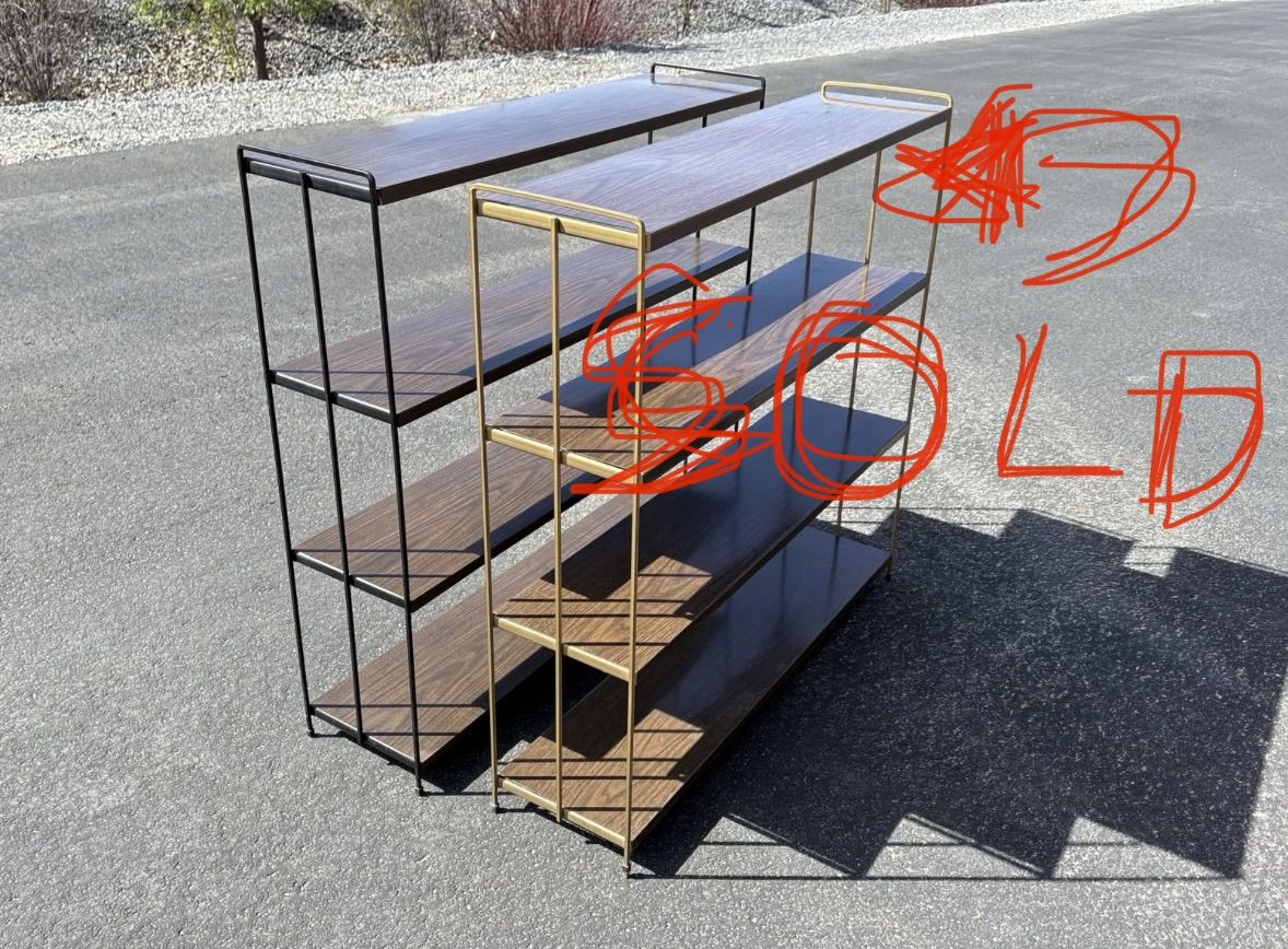 Vintage metal shelves Mid Century Modern, MCM bookshelf, shelf, shelving, shelves