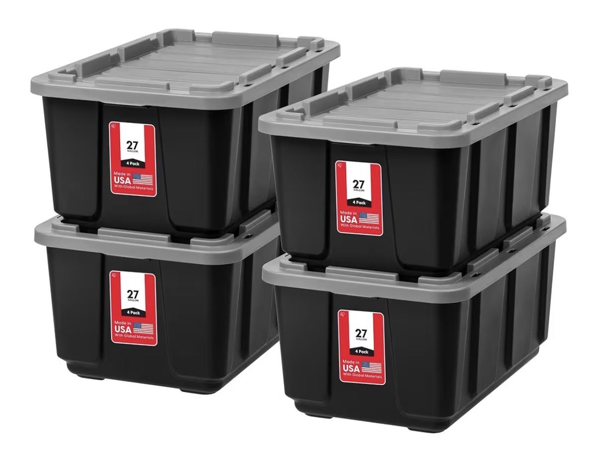NEW! 27 Gallon Storage Bins with Lids 4-Pack