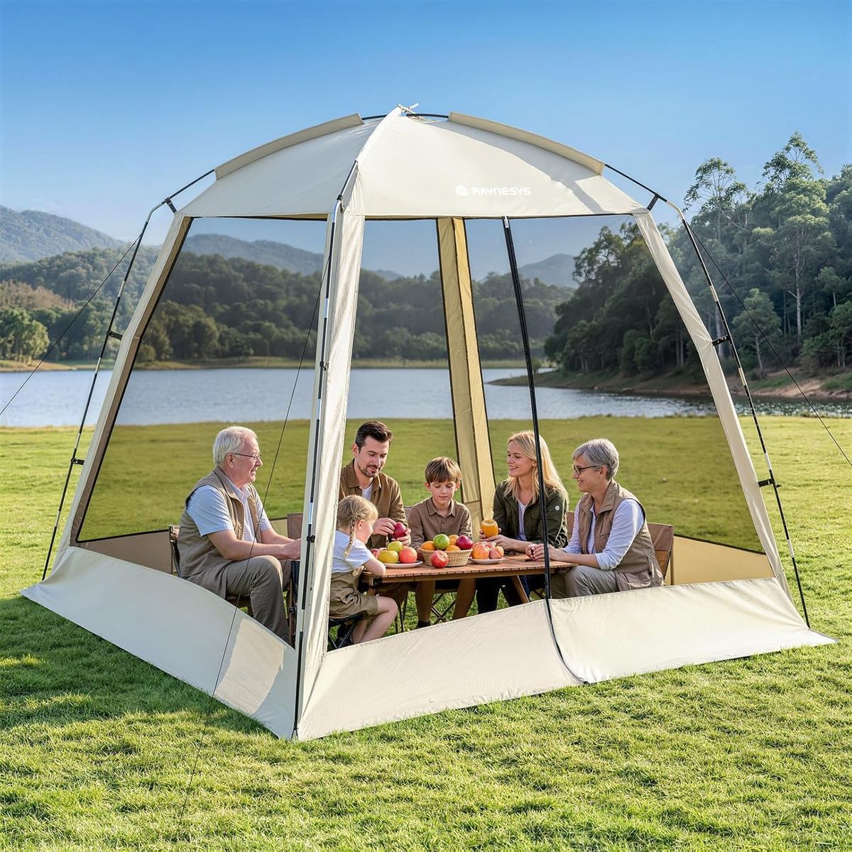 NEW 8 × 8ft Camping Screen Tent for 6-8 People, Easy Setup House Tent with 8 Ground Stakes & 4 Windproof Ropes, etc.