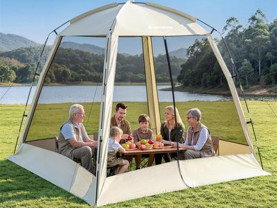 NEW 8 × 8ft Camping Screen Tent for 6-8 People, Easy Setup House Tent with 8 Ground Stakes & 4 Windproof Ropes, etc.