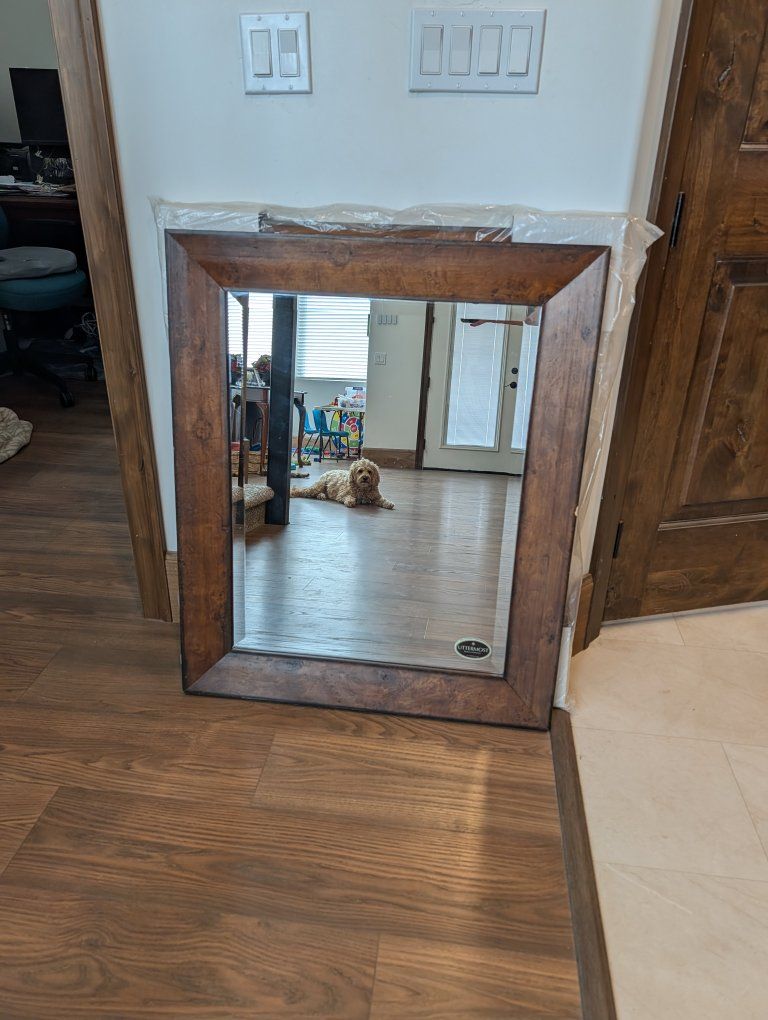 Uttermost 14410B Wooden Framed Wall Mirror, Rustic Brown Finish, 26" x 36"