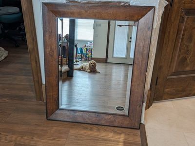 Uttermost 14410B Wooden Framed Wall Mirror, Rustic Brown Finish, 26" x 36"