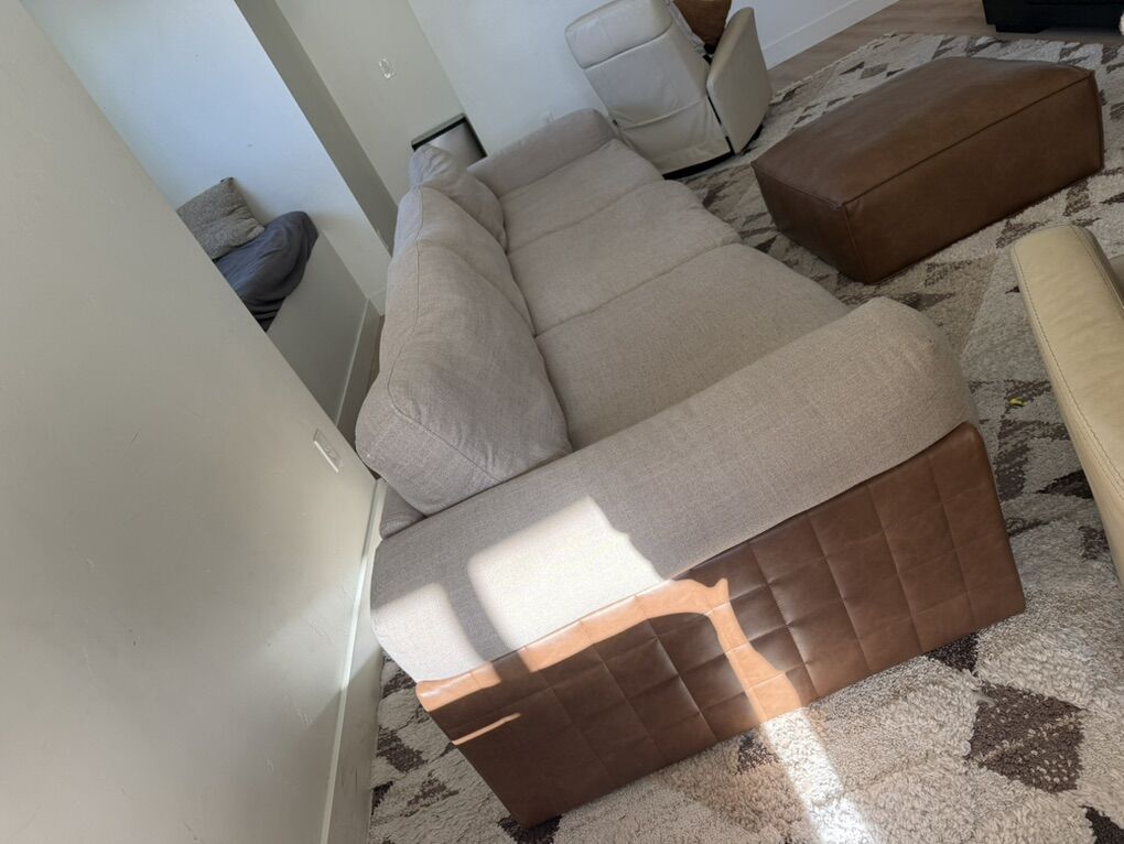 3 Section Sofa - Beige Fabric + faux Leather Base