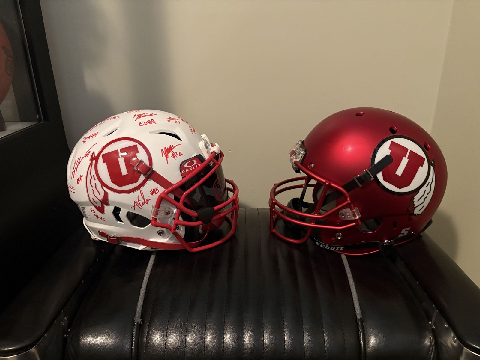 Utah Utes team signed full size authentic Schutt Vengeance football helmet large plus FS 2nd helmet.