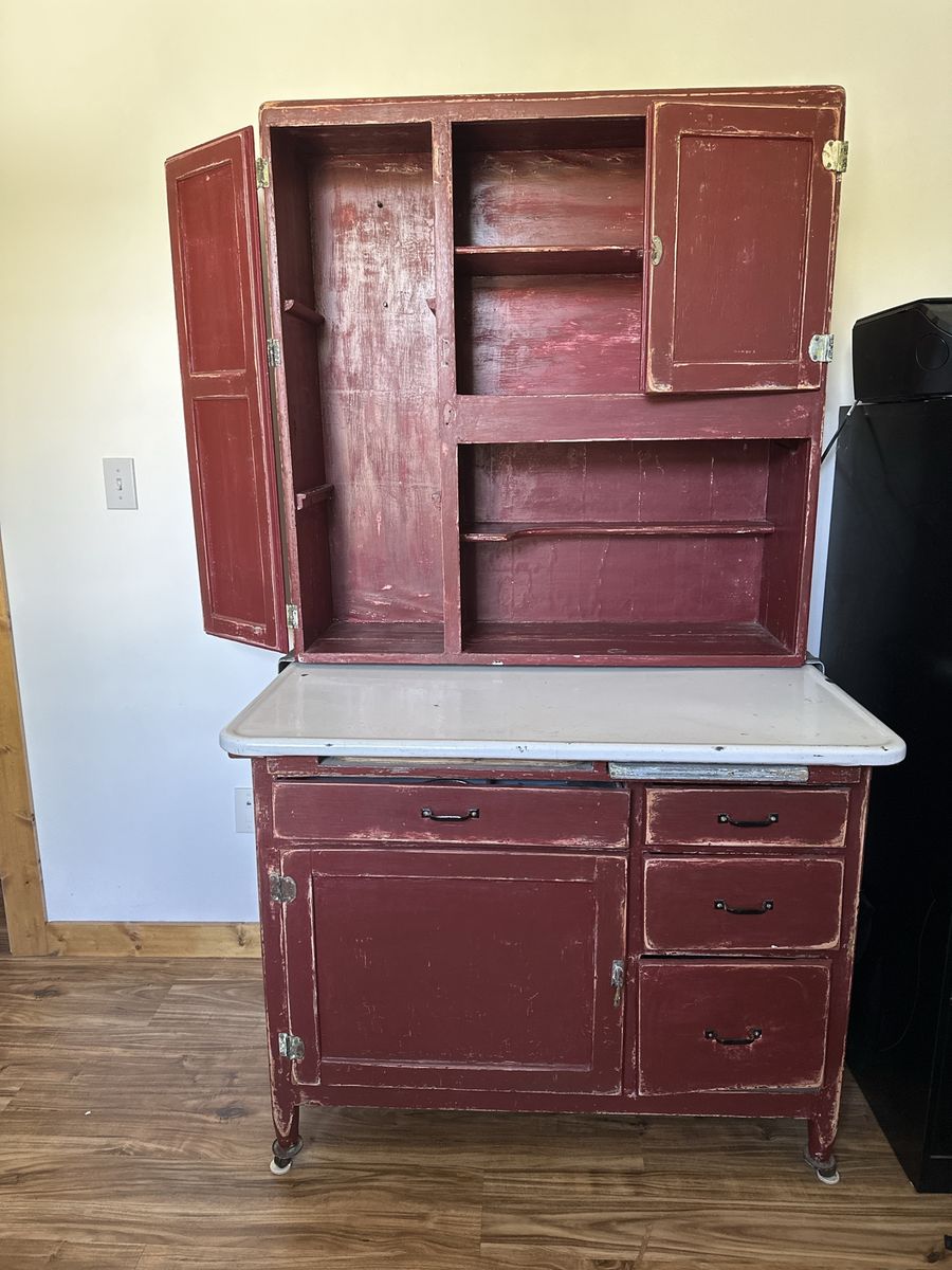 Vintage Hoosier Style Kitchen Cabinet Hutch with Porcelain Enamel Top