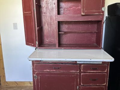 Vintage Hoosier Style Kitchen Cabinet Hutch with Porcelain Enamel Top