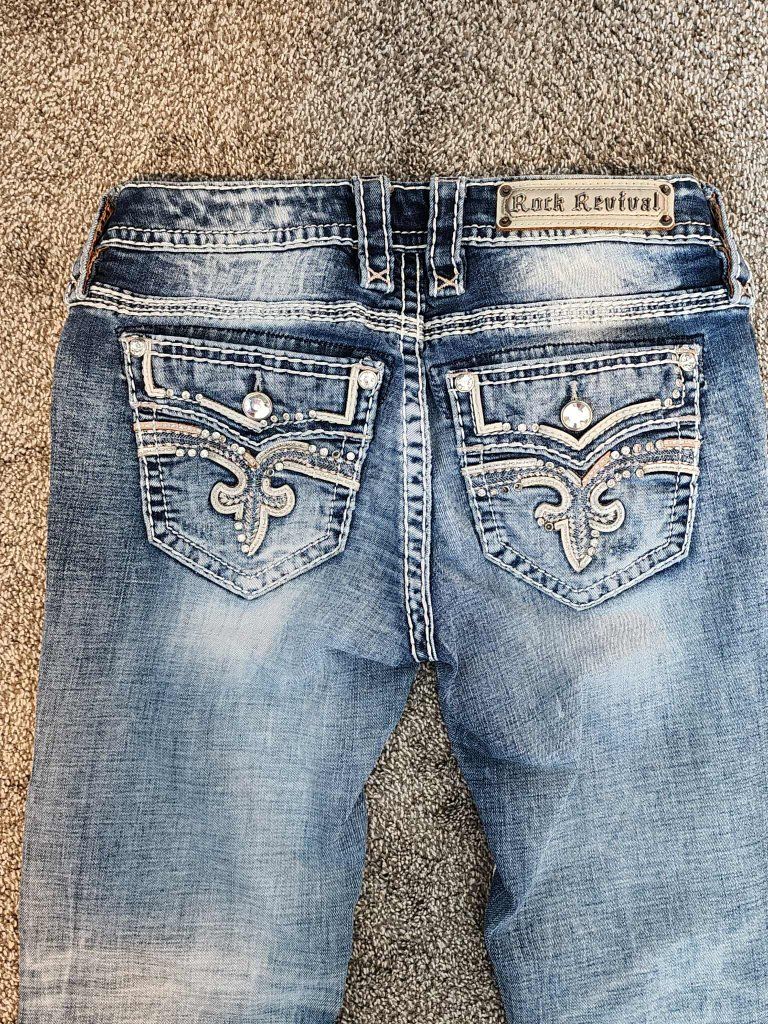 Rock Revival Petola Straight Jeans Women's Size 26 Embellished Pockets Blue Denim
