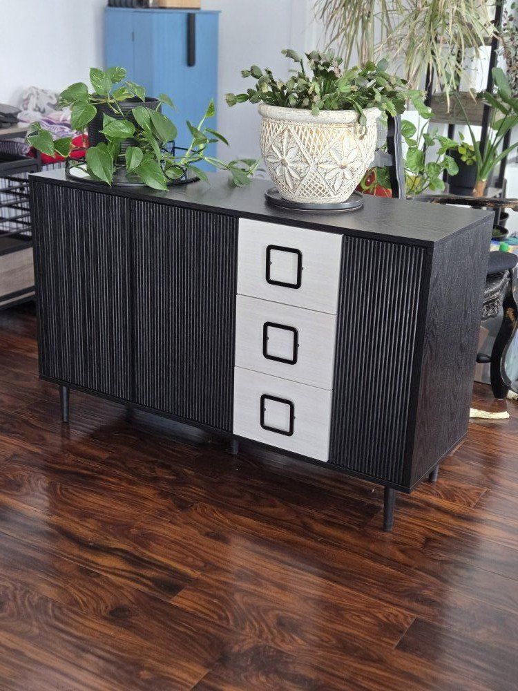 Modern Black & White Sideboard Bar Cabinet