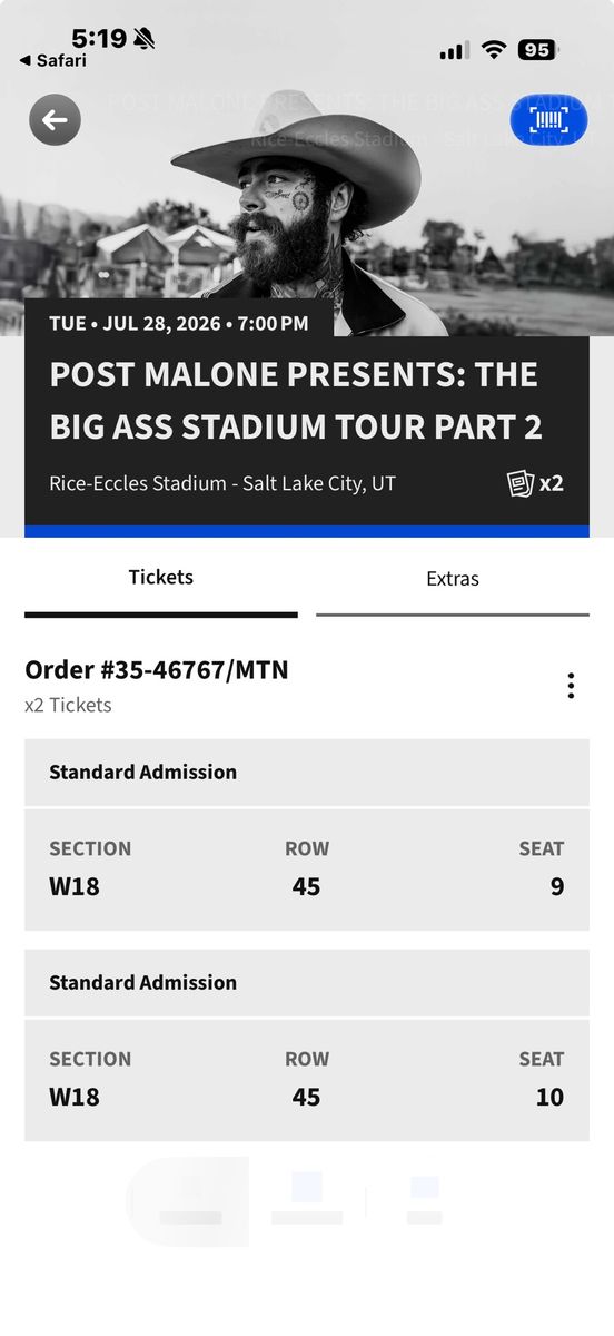 2 Post Malone "Big Ass Stadium Tour Part 2" Tickets - Rice-Eccles Stadium July 28, 2026