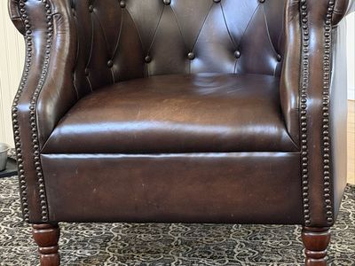 Luxurious Brown Leather Tufted Accent Club Chair - Chesterfield Style with Nailhead Trim
