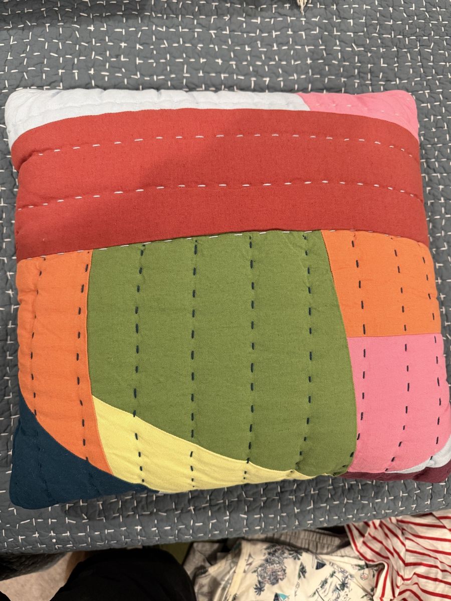 Colorful Patchwork Accent Pillow with Quilted Stitching