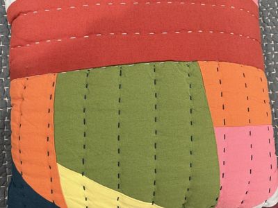 Colorful Patchwork Accent Pillow with Quilted Stitching