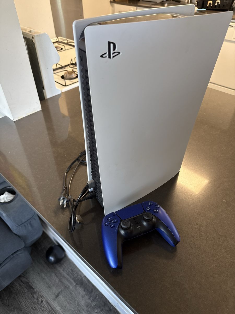 Sony PlayStation 5 Console with Blue DualSense Wireless Controller and Power Cable